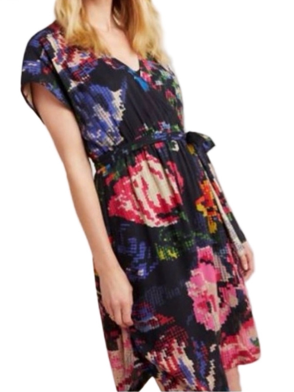 Anthropologie | Pixel Floral Pattern V-Neck Mini Dress, MP